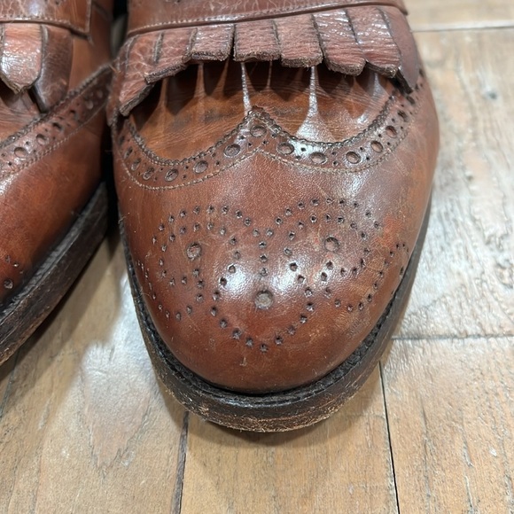 Paul Stuart brown leather fringed loafers - Picture 3 of 16